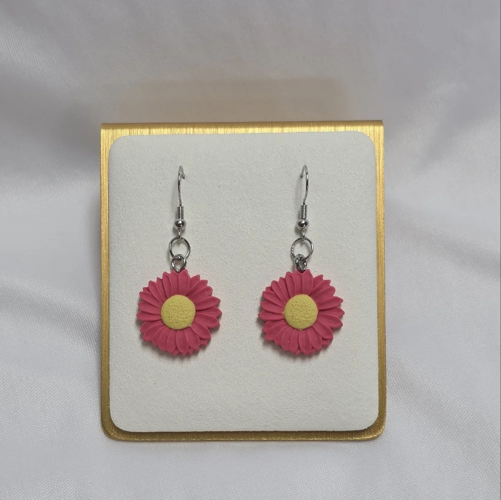 Pink & Yellow Daisy Polymer Clay Earrings